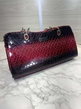 Vittorio Maroon Ombre Patent Faux Crocodile Skin Shoulder Bag